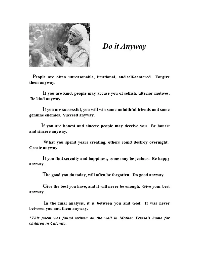 Mother Theresa Do It Anyway Poem